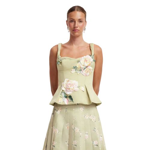 LEO LIN Georgia Embroidered Top - Pistachio Rose Print